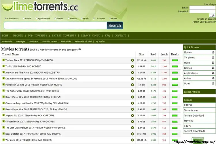 LimeTorrent - kickass torrents alternatives