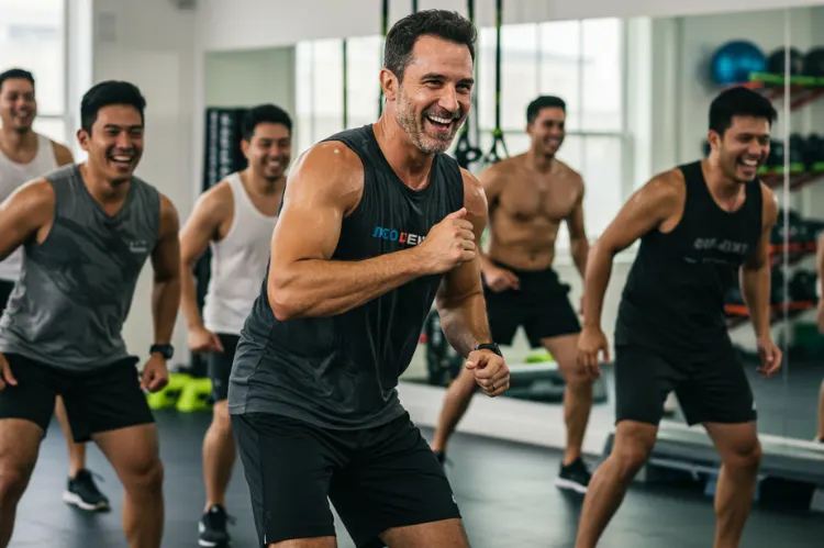 A mens Lively group fitness class in progress.