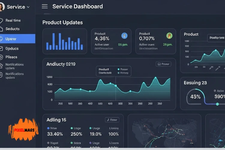 A service dashboard showing real-time product updates.