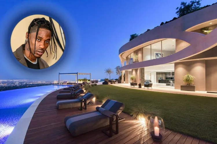 A cinematic view of a luxury Los Angeles mansion.
