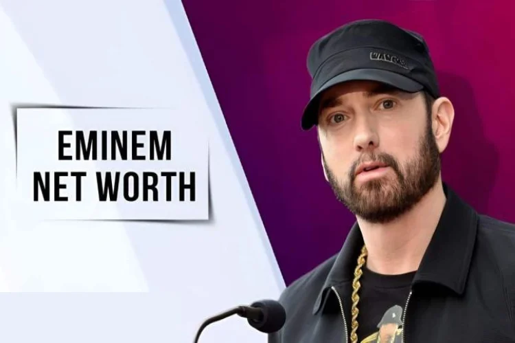 A powerful portrait of Eminem in 2025, dressed in a black hoodie and cap