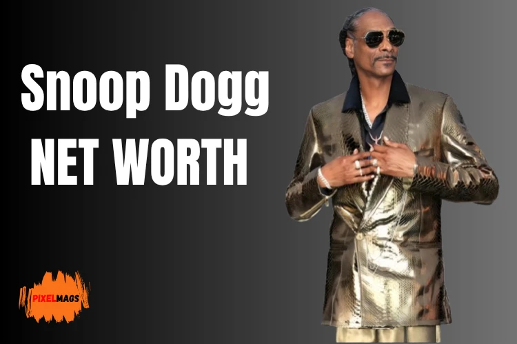 Snoop Dogg wearing a shiny golden suit with black shirt and sunglasses.