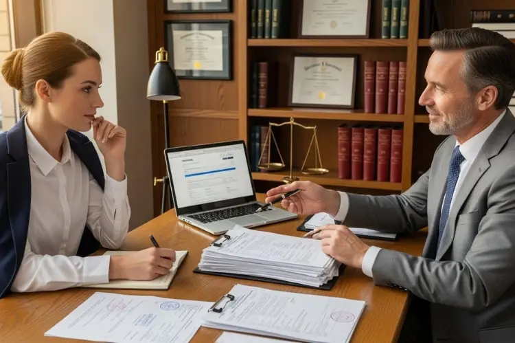 Entrepreneur navigating government red tape with guidance from a local law firm.