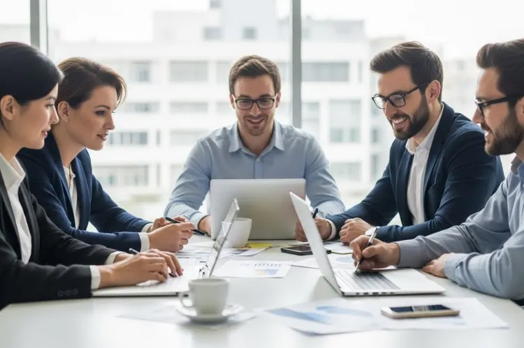 Team business planning session around a conference table.