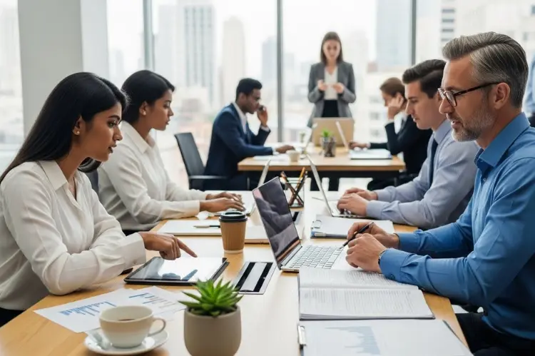 Business outsourcing concept showing international entrepreneur collaborating with local accounting.