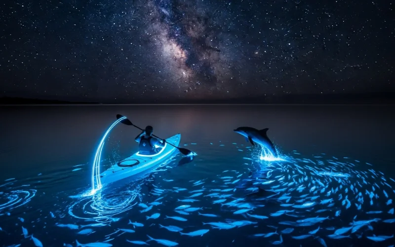 Rocky Atlantic coastline at Blowing Rocks Preserve during high tide, powerful waves shooting water.