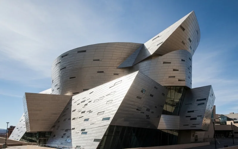 Denver Art Museum exterior, Daniel Libeskind architecture, modern angular design.
