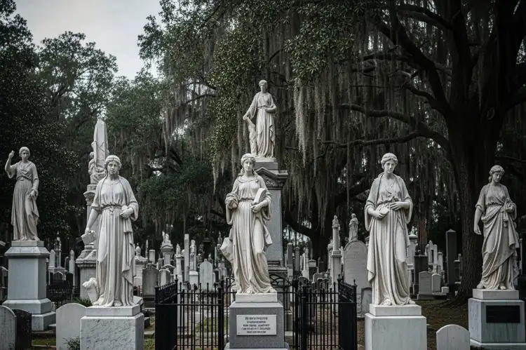 Victorian statues and Spanish moss in Bonaventure Cemetery