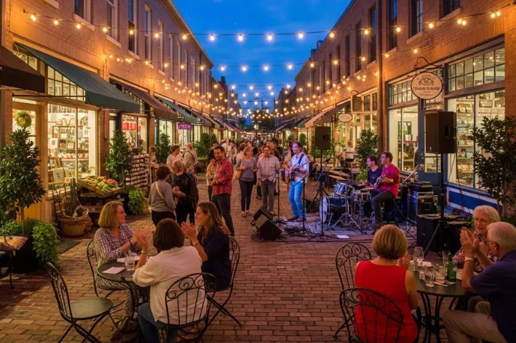 Open-air brick courtyard at City Market