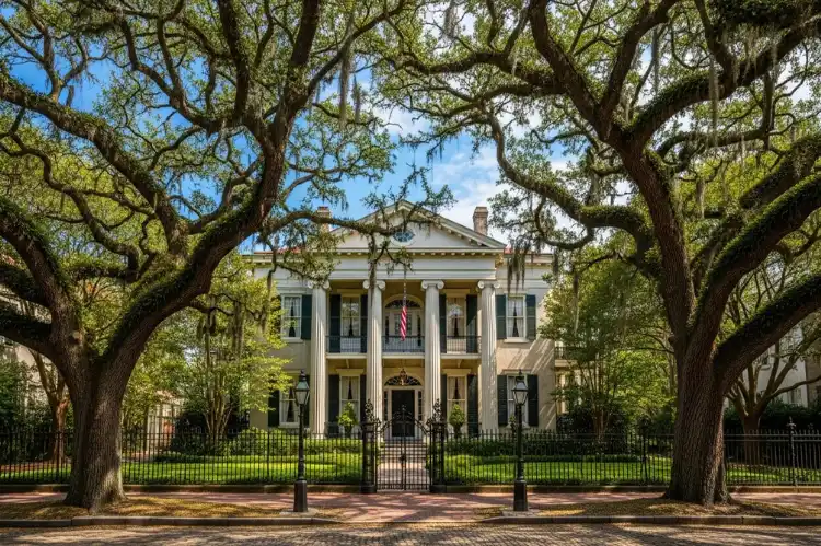 Historic mansion on Monterey Square, Italianate architecture
