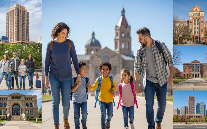 Family at Denver Zoo, Dinosaur Ridge, Children’s Museum, joyful kids, bright sunny day, interactive exhibits