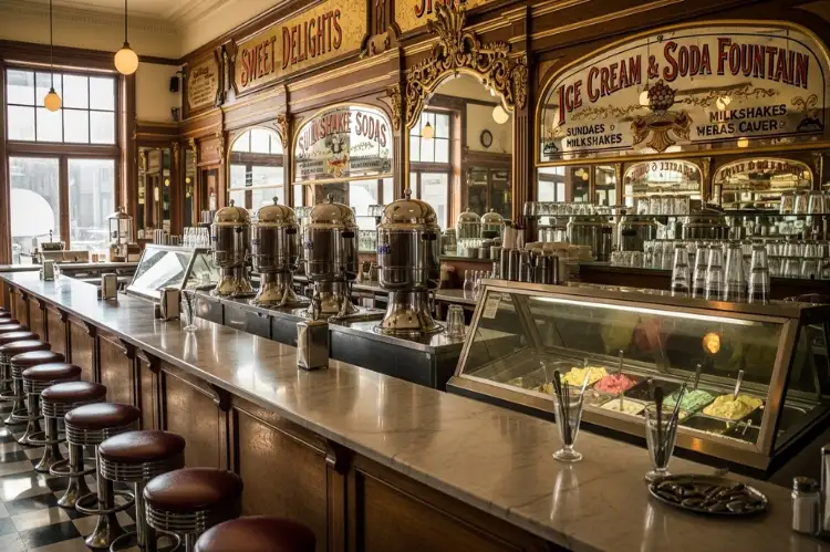 Vintage ice cream parlor interior 