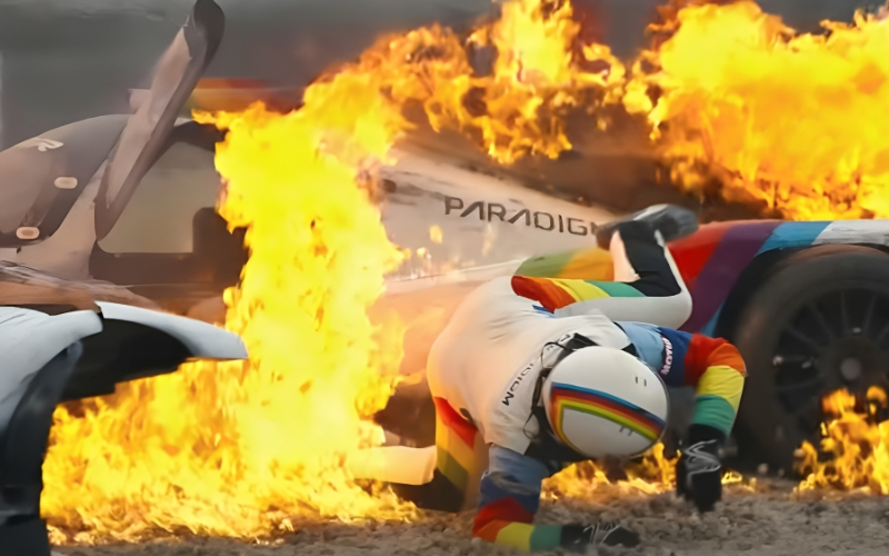 race car airborne dramatic incident