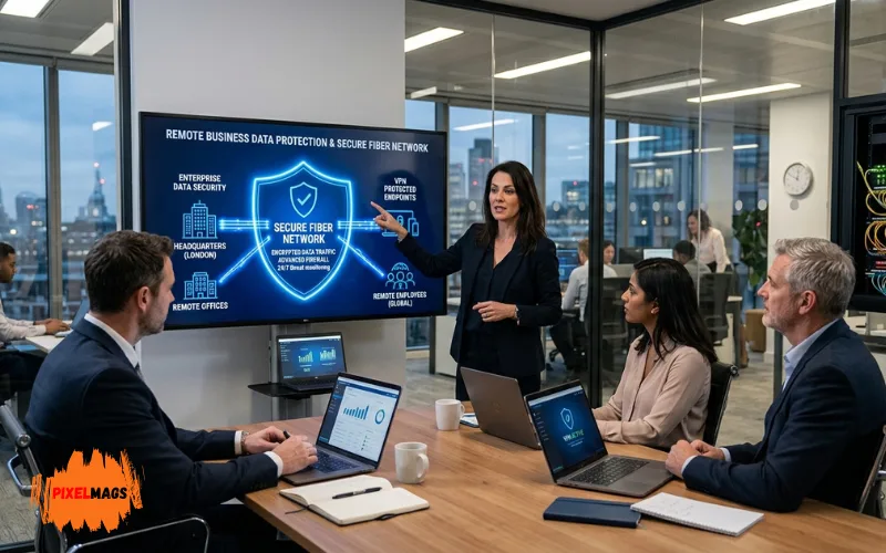 protecting remote business data, secure fiber internet network, realistic business professionals.