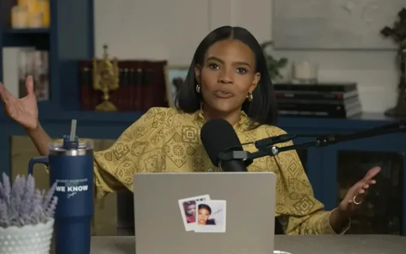Candace Owens speaking during her independent YouTube podcast show