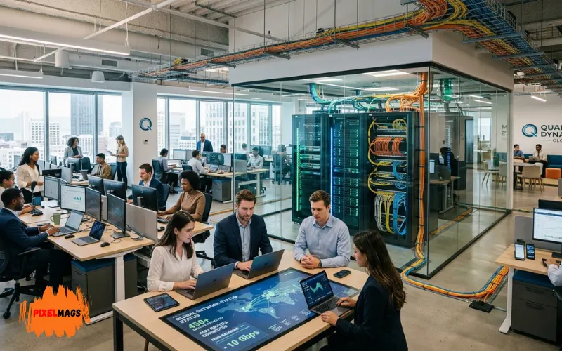 Growing business network with connected employees and devices, scalable fiber internet infrastructure.