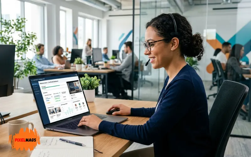 Employee learning on digital training platform, online courses and certification dashboard.
