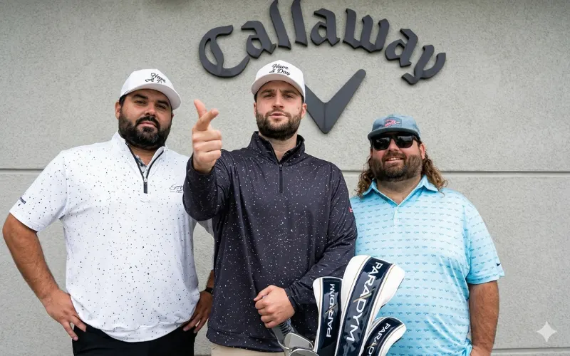 A pic of trio of bob does sport in front of logo of brand callaway